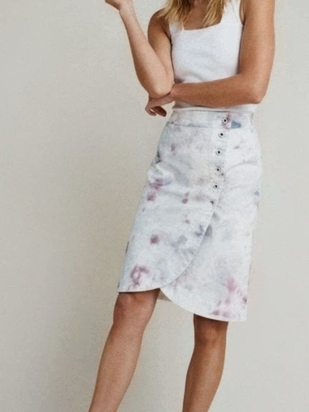 Anthropologie Kimmie Tie Dye Printed Tulip Pencil Skirt Size 4 Midi White Purple